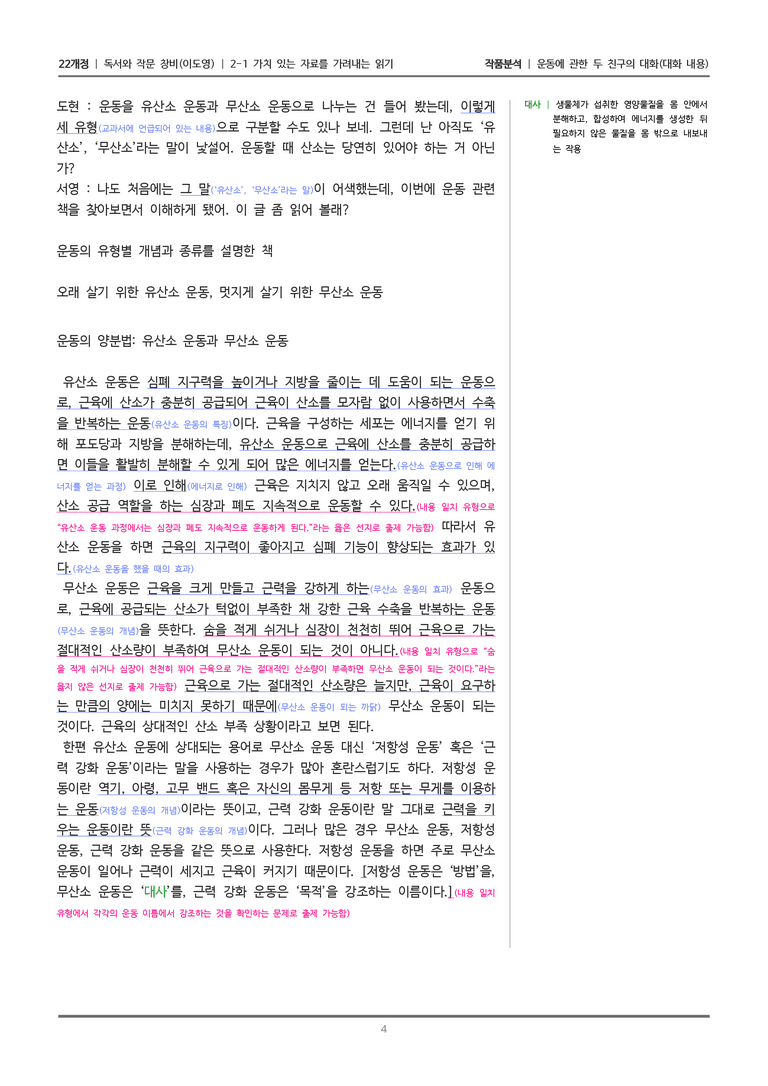 [22개정] 독서와 작문 창비(이) 2-1 운동에 관한 두 친구의 대화_작품분석_preview_4