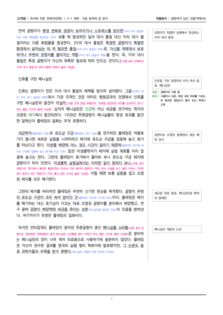 [22개정] 독서와 작문 천재(천) 3-1 곰팡이가 남긴 선물_작품분석_preview_3