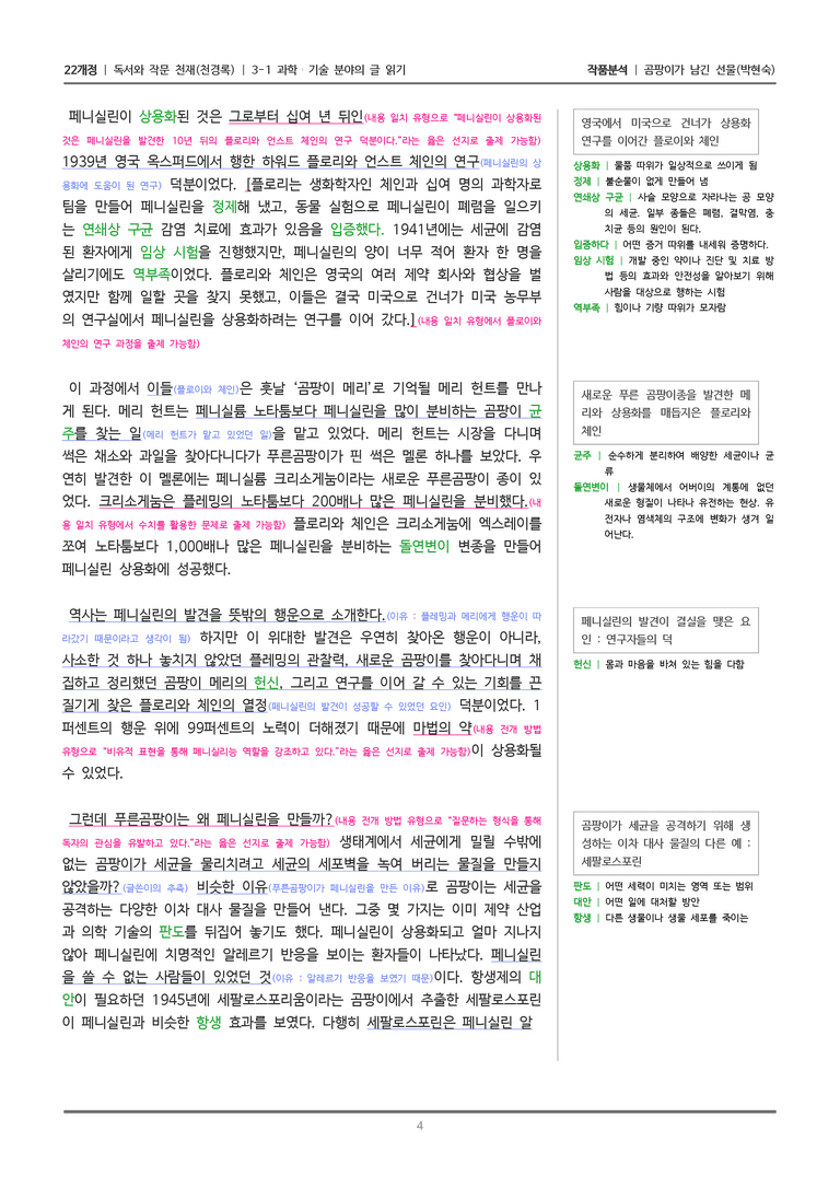 [22개정] 독서와 작문 천재(천) 3-1 곰팡이가 남긴 선물_작품분석_preview_4