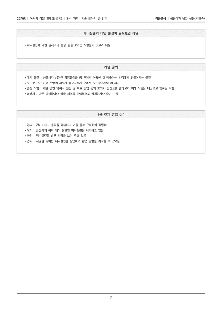 [22개정] 독서와 작문 천재(천) 3-1 곰팡이가 남긴 선물_작품분석_preview_7