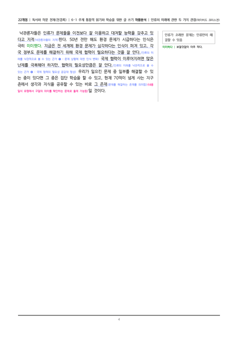 [22개정] 독서와 작문 천재(천) 6-1(1) 인류의 미래에 관한 두 가지 관점_작품분석_preview_4