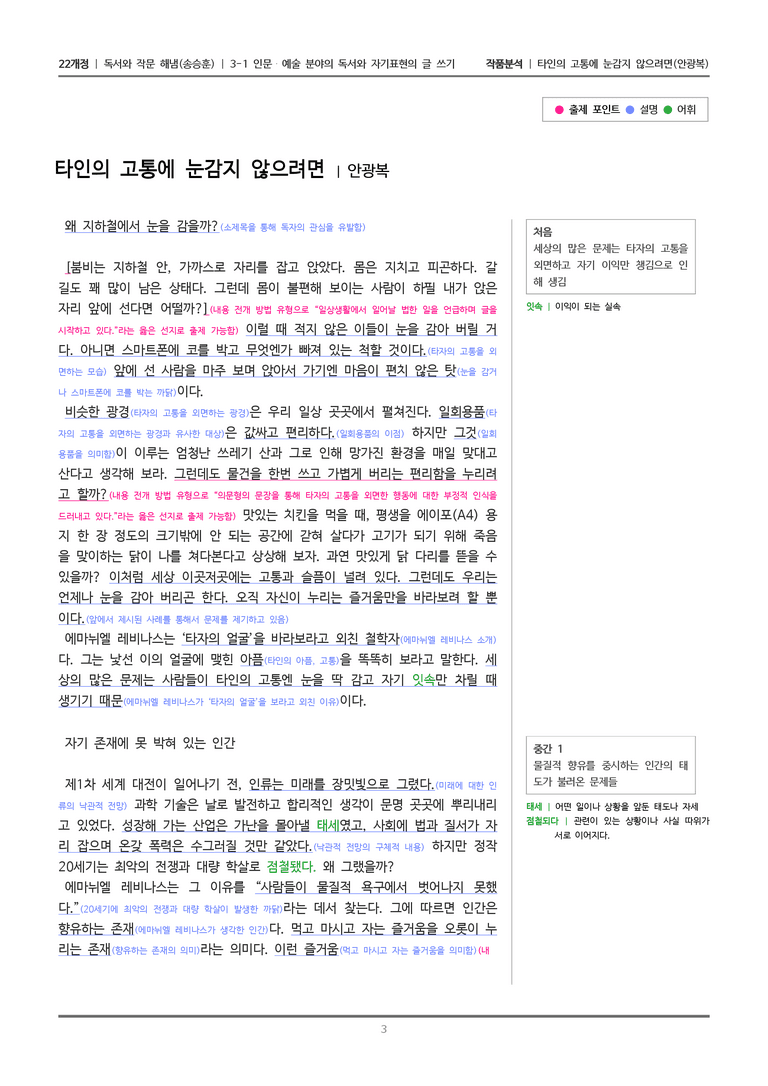 [22개정] 독서와 작문 해냄(송) 3-1(1) 타인의 고통에 눈감지 않으려면_작품분석_preview_3