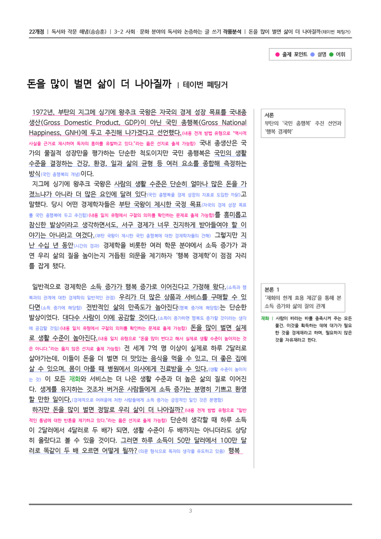 [22개정] 독서와 작문 해냄(송) 3-2(1) 돈을 많이 벌면 삶이 더 나아질까_작품분석_preview_3