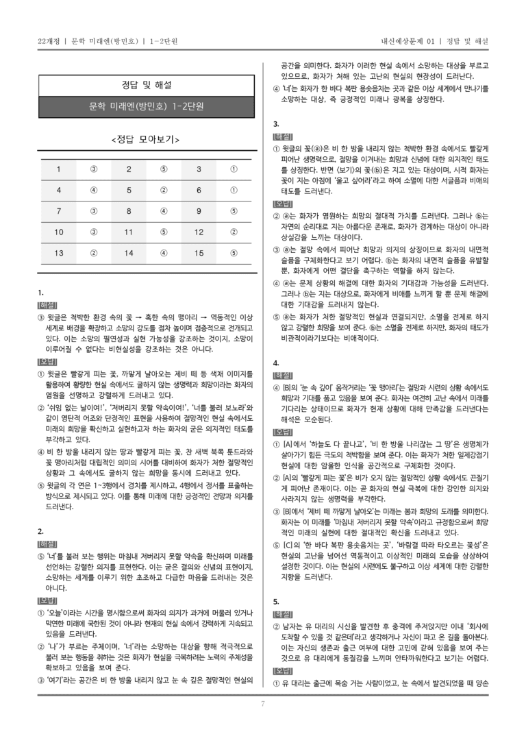 [22개정] 문학 미래엔(방) 1-2 문학의 갈래와 맥락_내신예상문제01_preview_7
