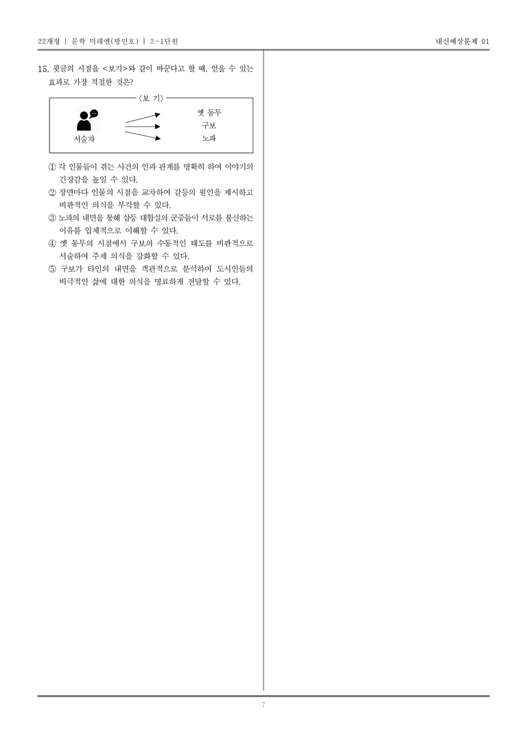 [22개정] 문학 미래엔(방) 2-1 문학의 내용과 형식_내신예상문제01_preview_7