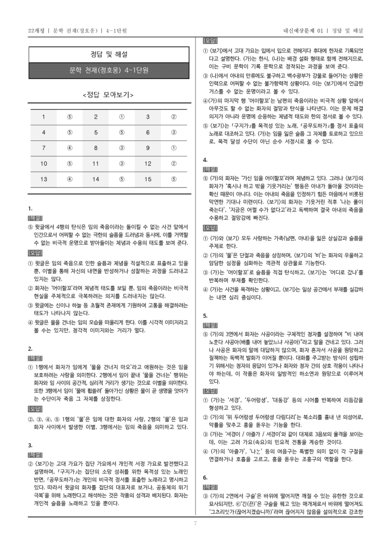 [22개정] 문학 천재(정) 4-1 고려 시대까지의 문학_내신예상문제01_preview_7