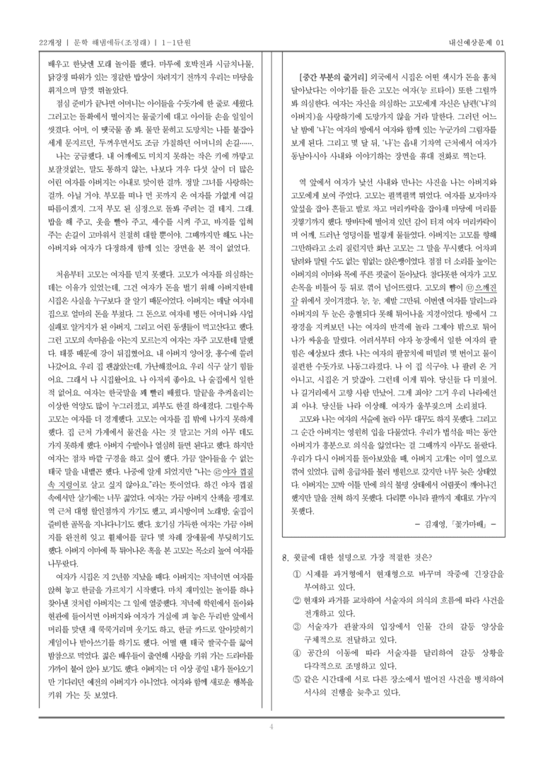 [22개정] 문학 해냄(조) 1-1 문학의 본질_내신예상문제01_preview_4