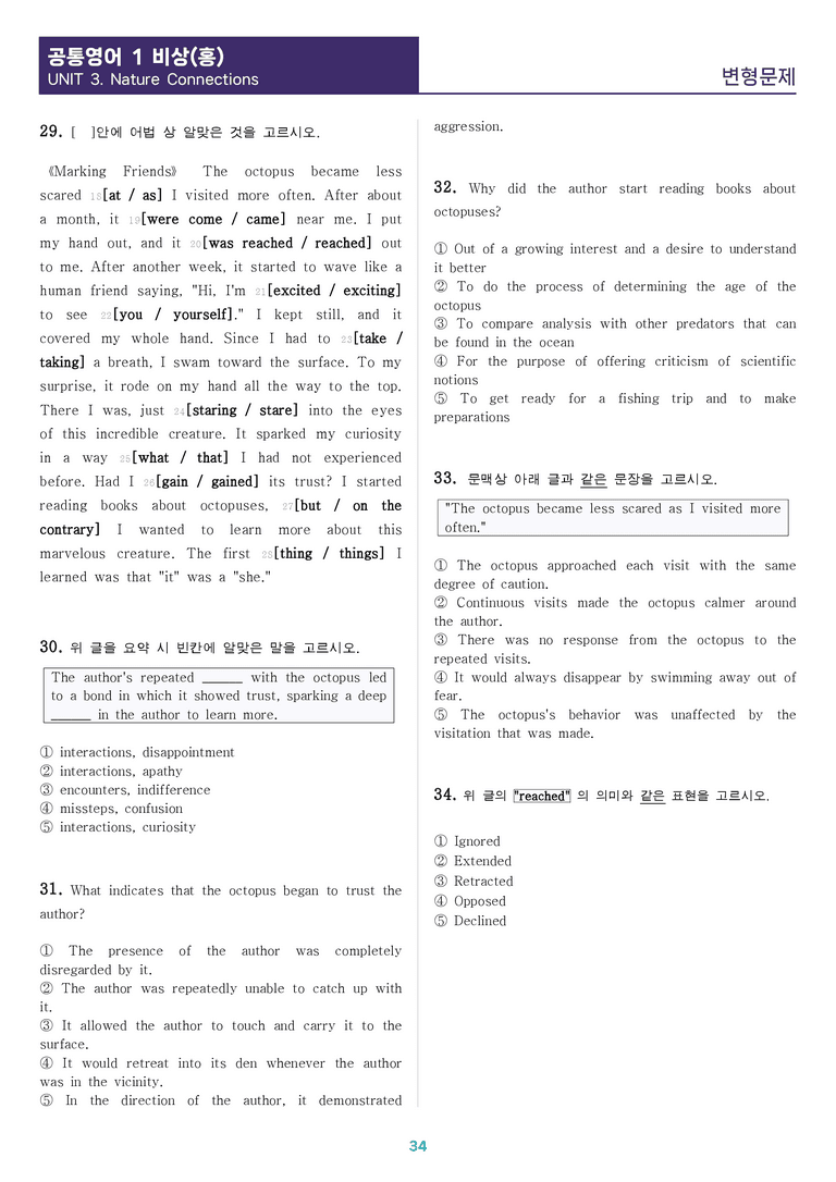 [1등급의 모든 핵심] 공통영어 1 비상(홍) 1-4과 통합 변형문제_preview_34