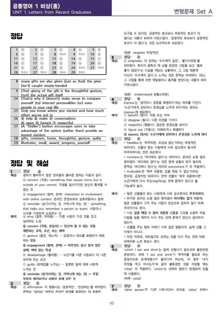 [선생님용 편집이 있는] 공통영어 1 비상(홍) 1과 변형문제 Set A_preview_10