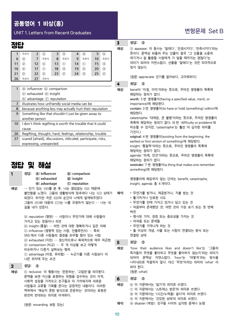 [선생님용 편집이 있는] 공통영어 1 비상(홍) 1과 변형문제 Set B_preview_10