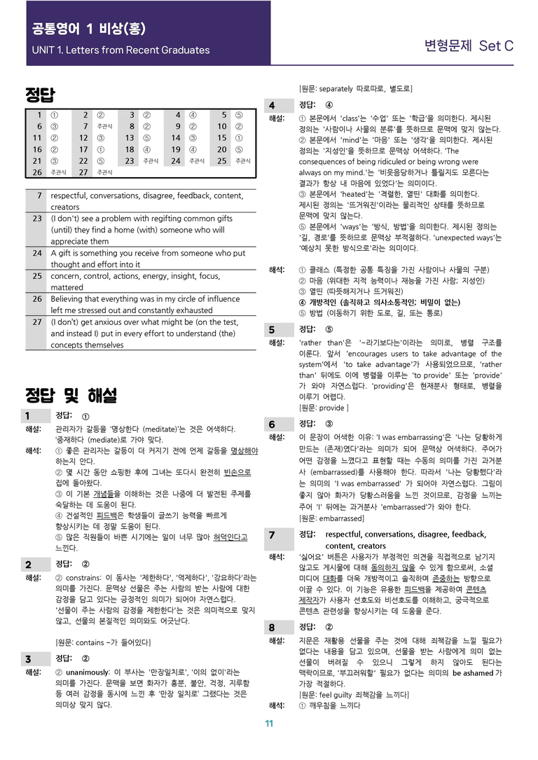 [선생님용 편집이 있는] 공통영어 1 비상(홍) 1과 변형문제 Set C_preview_11