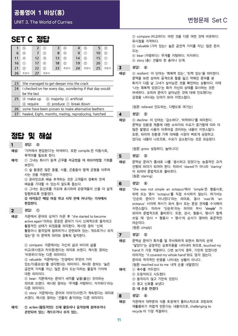 [선생님용 편집이 있는] 공통영어 1 비상(홍) 3과 변형문제 Set C_preview_11