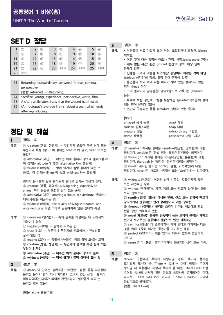 [선생님용 편집이 있는] 공통영어 1 비상(홍) 3과 변형문제 Set D_preview_11