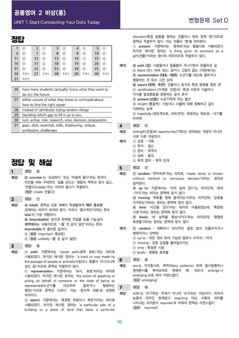 [선생님용 편집이 있는] 공통영어 2 비상(홍) 1과 변형문제 Set D_preview_10
