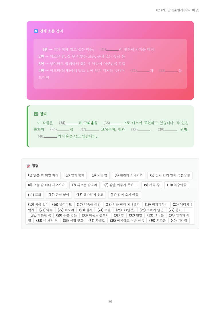 [2027 수특 문학] 고전시가 02강 (가) 만전춘별사(작자 미상) 내용 정리_preview_20