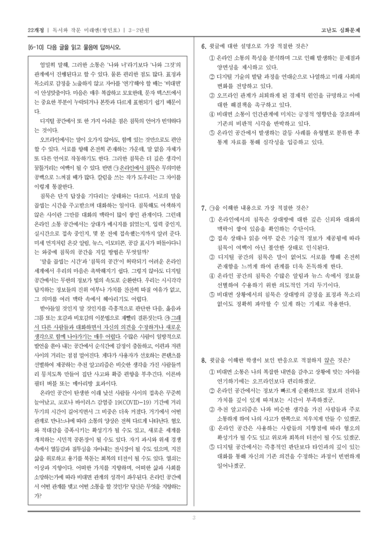 [22개정] 독서와 작문 미래엔 3-2 사회·문화 분야의 글_고난도 심화문제_preview_3