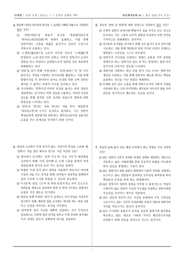 [22개정] 문학 천재(정) 2-2-(4) 봉산 탈춤_내신예상문제04_preview_3