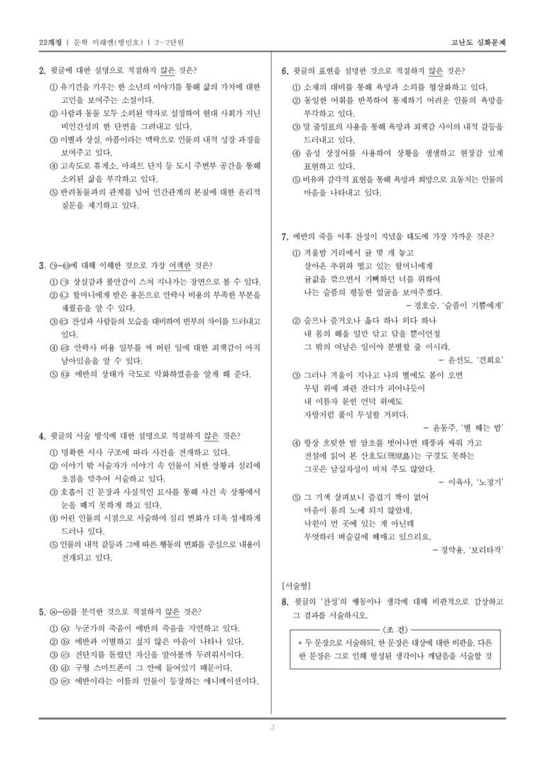 [22개정] 문학 미래엔(방) 2-2 문학의 감상과 비평_고난도 심화문제_preview_3