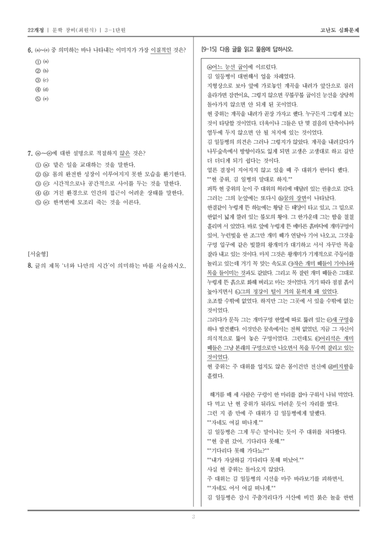 [22개정] 문학 창비(최) 3-1 문학 작품의 감상과 비평_고난도 심화문제_preview_3