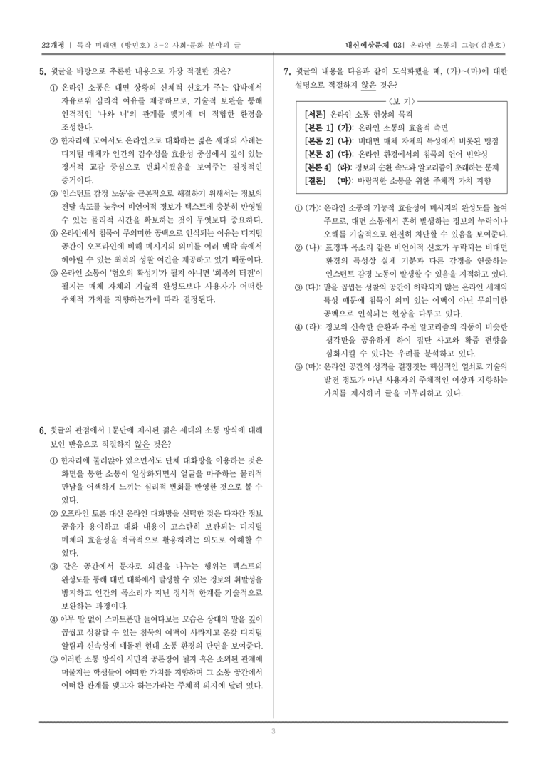 [22개정] 독서와 작문 미래엔(방) 3-2-(1) 온라인 소통의 그늘_내신예상문제03_preview_3