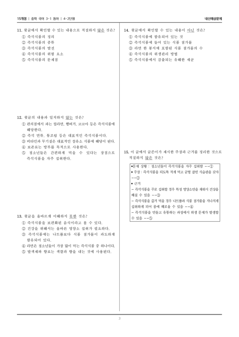 [15개정] 중3-1 동아 4-2 주장하는 글 쓰기(즉석식품은 왜 나쁠까)_내신 예상 문제_preview_3