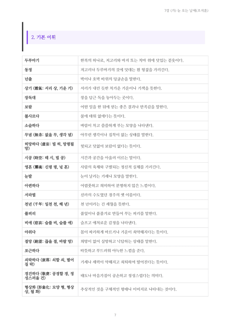 [2027 수특 문학] 현대시 07강 (가) 눈 오는 날에(조지훈) 내용 정리_preview_7