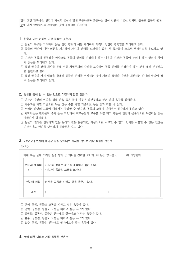 (공국1-비박) 4-1 비판적 읽기와 주체적 수용 (동물도 권리가 있을까) -객관식 (30문제)_preview_2