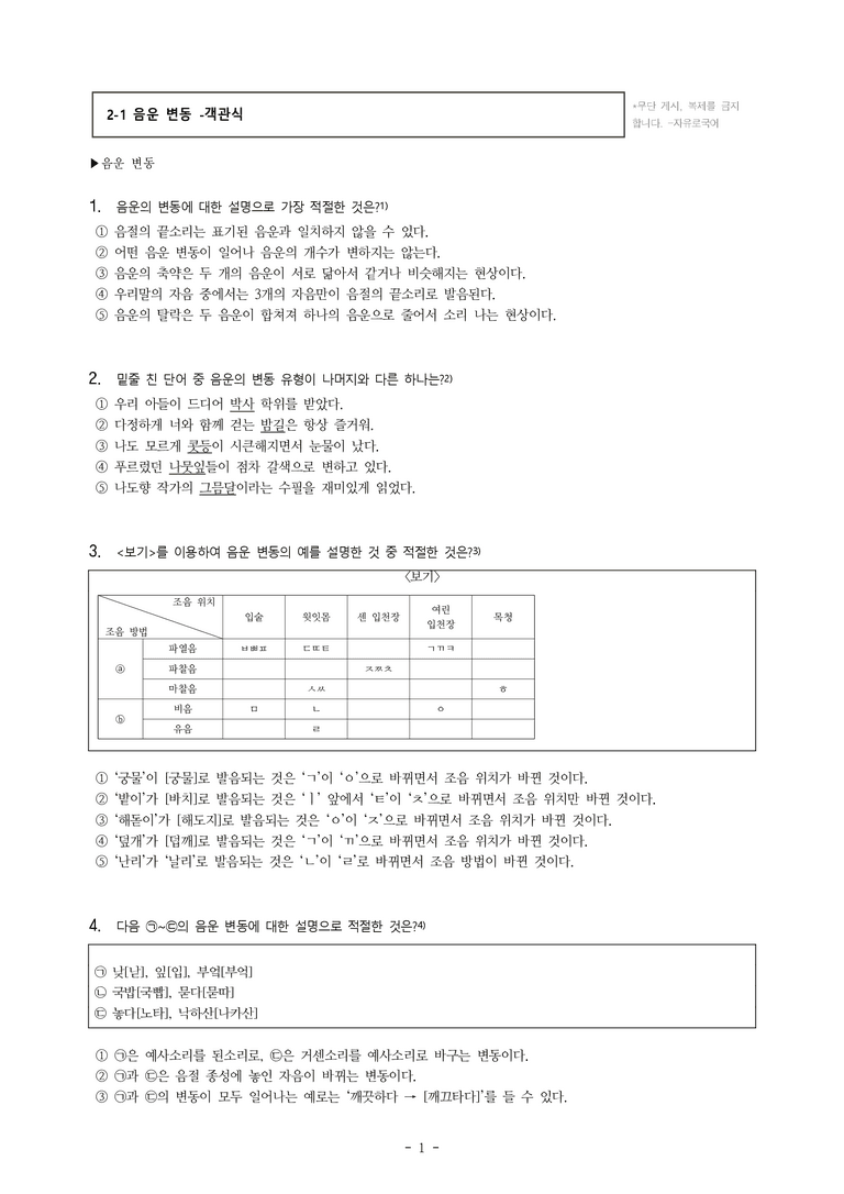 (공국1-창) 2-1 음운 변동 -객관식 (73문제)_preview_1
