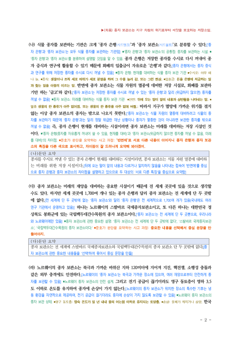 중1-1 (천-노) 3-1 요약하며 읽기, 종자 보관소, 우리의 미래를 지켜주는 열쇠, 부정적인 감정에 사로잡힌 나에게 가장 필요한 것은 (전수경) ￭(해설•정리)_(10쪽)_preview_2