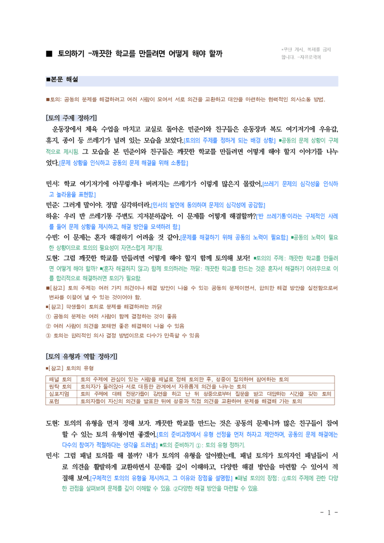중1-2 (미-신) 1-2 토의하기 -깨끗한 학교를 만들려면 어떻게 해야 할까 ■해설•정리_(11쪽)_preview_1