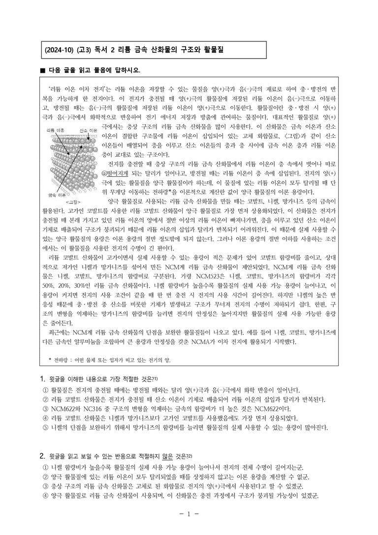 (24-10) (고3) (기술) 리튬 금속 산화물의 구조와 활물질 (8문제)_preview_1