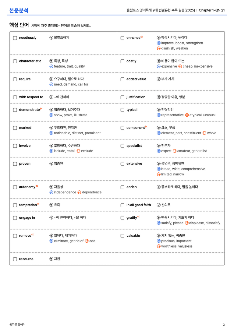 올림포스 영어독해 9대 변별유형 수록 원문(2025) Chapter 1-QN 21 본문분석_preview_2