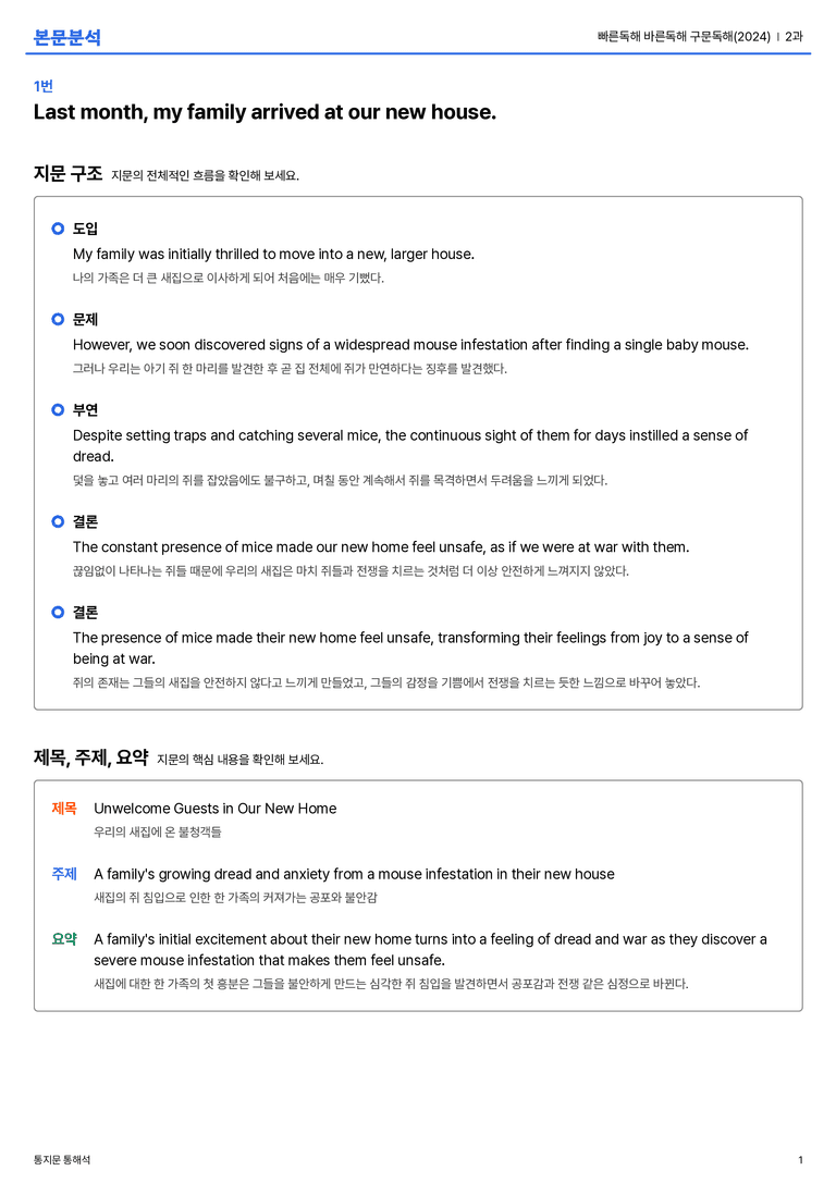  빠른독해 바른독해 구문독해(2024) 2과 본문분석_preview_1