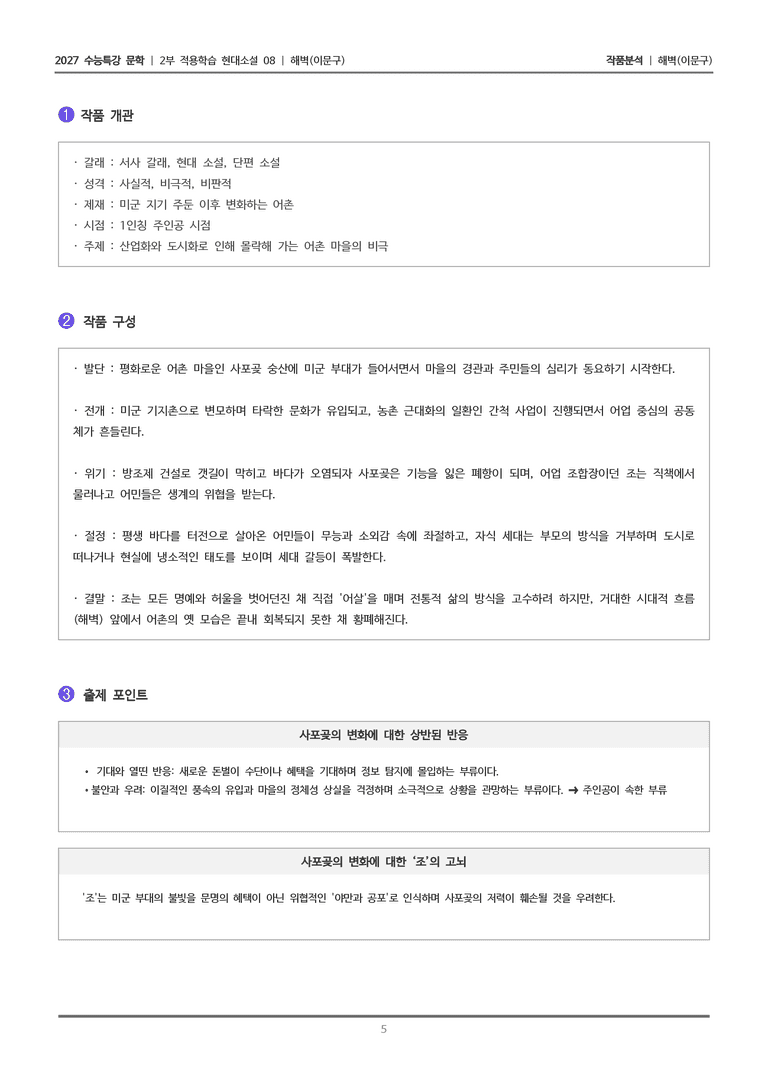 [2027 수능특강 문학] 적용학습 현대소설 08 해벽_작품분석_preview_5