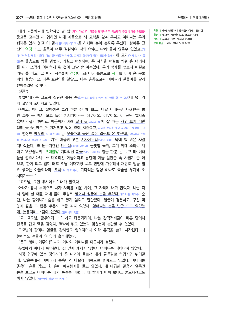 [2027 수능특강 문학] 적용학습 현대소설 09 미망_작품분석_preview_5