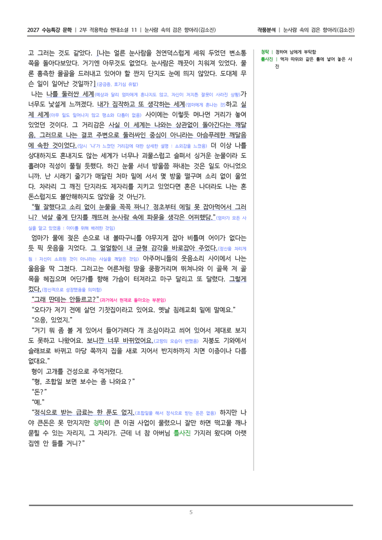 [2027 수능특강 문학] 적용학습 현대소설 11 눈사람 속의 검은 항아리_작품분석_preview_5