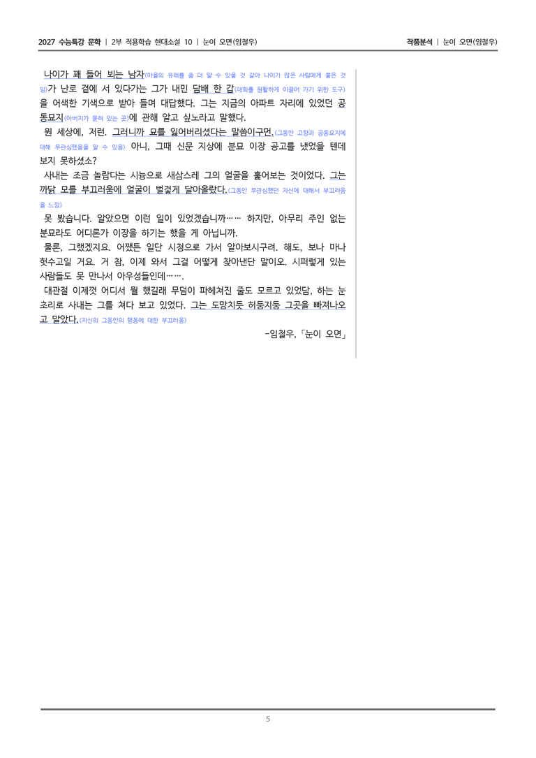 [2027 수능특강 문학] 적용학습 현대소설 10 눈이 오면_작품분석_preview_5