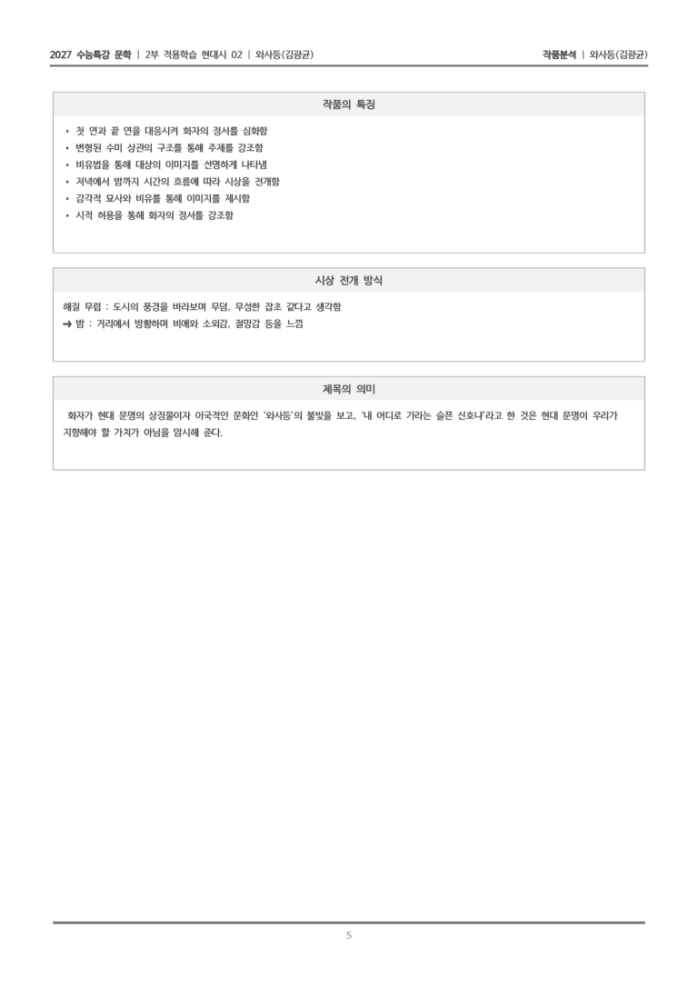[2027 수능특강 문학] 적용학습 현대시 02 와사등_작품분석_preview_5