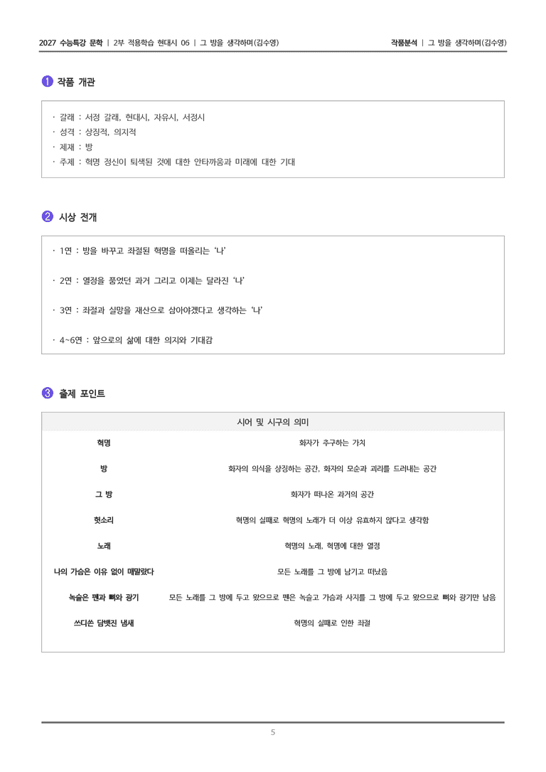[2027 수능특강 문학] 적용학습 현대시 06 그 방을 생각하며_작품분석_preview_5