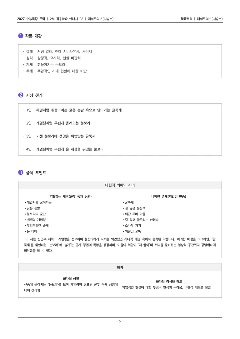 [2027 수능특강 문학] 적용학습 현대시 08 대설주의보_작품분석_preview_5