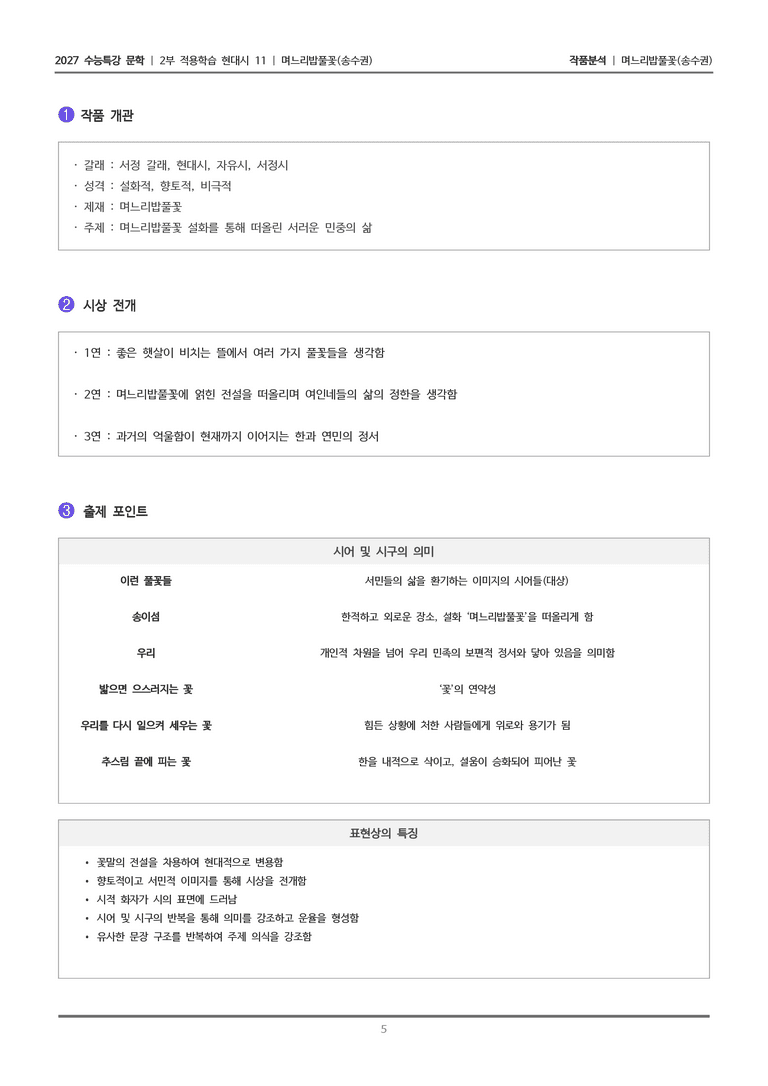[2027 수능특강 문학] 적용학습 현대시 11 며느리밥풀꽃_작품분석_preview_5
