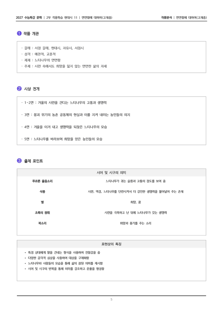 [2027 수능특강 문학] 적용학습 현대시 11 면면함에 대하여_작품분석_preview_5
