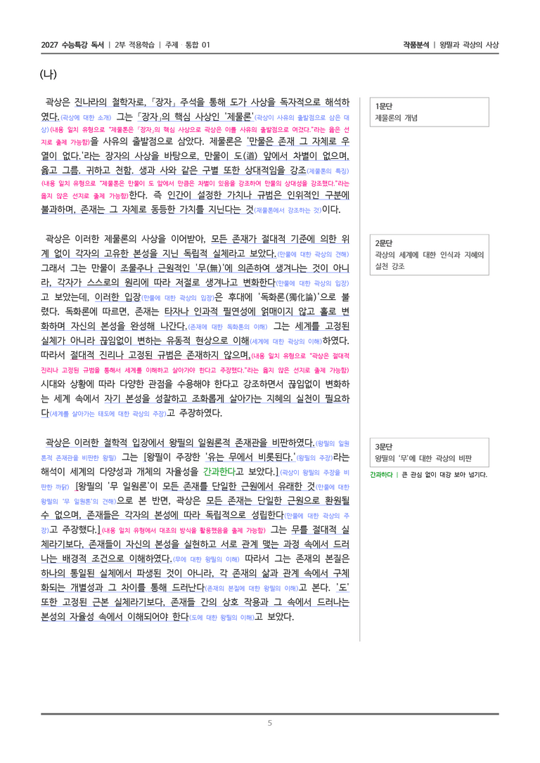 [2027 수능특강 독서] 적용학습 주제통합 01 왕필과 곽상의 사상_작품분석_preview_5