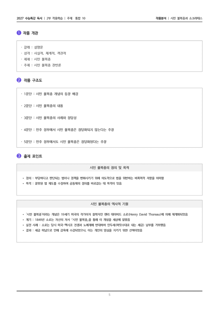 [2027 수능특강 독서] 적용학습 주제통합 10 시민 불복종과 소크라테스_작품분석_preview_5