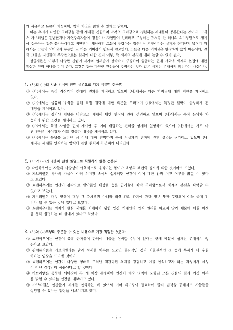(25-05) (고3) (인문 주제 통합) (가) 쇼펜하우어의 의지와 표상으로서의 세계 (나) 가브리엘의 신실재론 (7문제)_preview_2