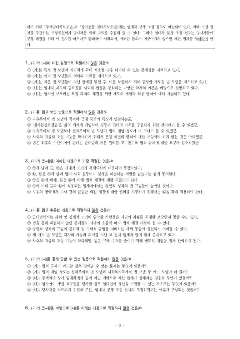 (26-06 모평) (고3) (가) 세 가지 법 모델의 출현 과정 (나) 임대차 계약 갱신 (10문제)_preview_2