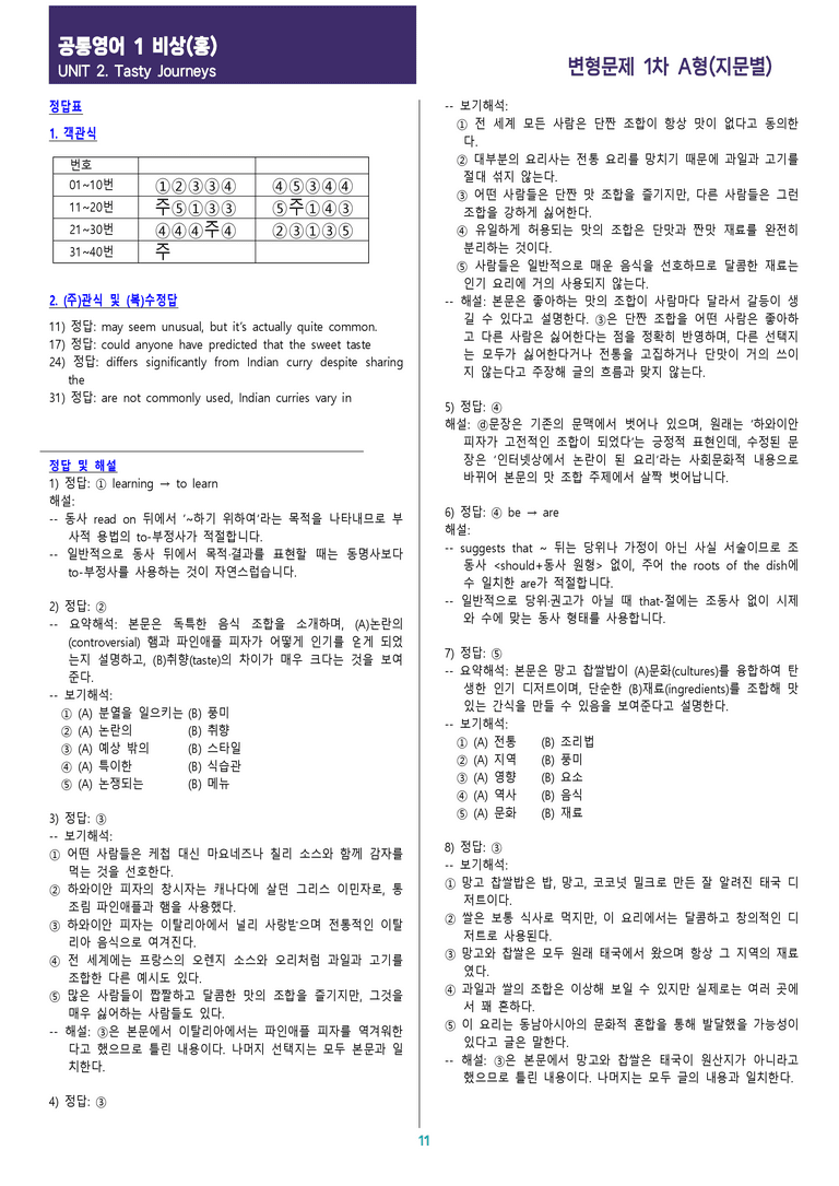 [현장의 모든 비법] 공통영어 1 비상(홍) 2과 변형문제 1차_preview_11