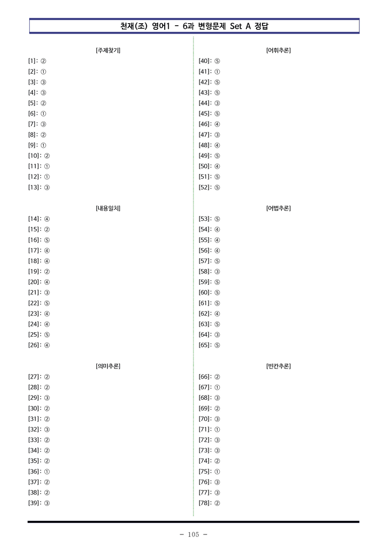 천재(조) 영어1 - 6과 변형문제 Set AB 통합본 (260제) by 이쌤문제은행_preview_105