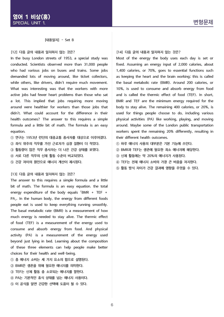 [고난도 객관식 변형문제] 고등 영어 Ⅰ 비상(홍) SL1 Set B (110제)_preview_6