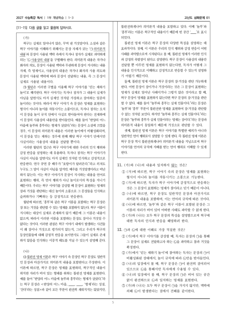 [2027 수능특강 독서] 개념학습 03 허구 이야기와 믿는 체하기 놀이, 불완전 명제 이론_고난도 심화문제01_preview_5